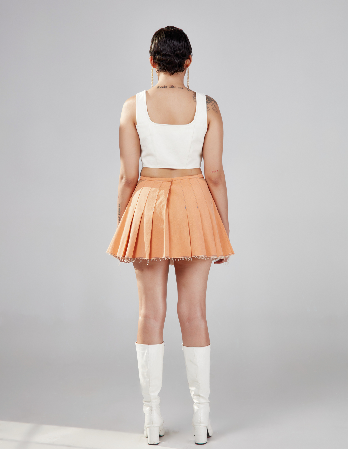 Cut Out Pleated Mini Skirt -Orange