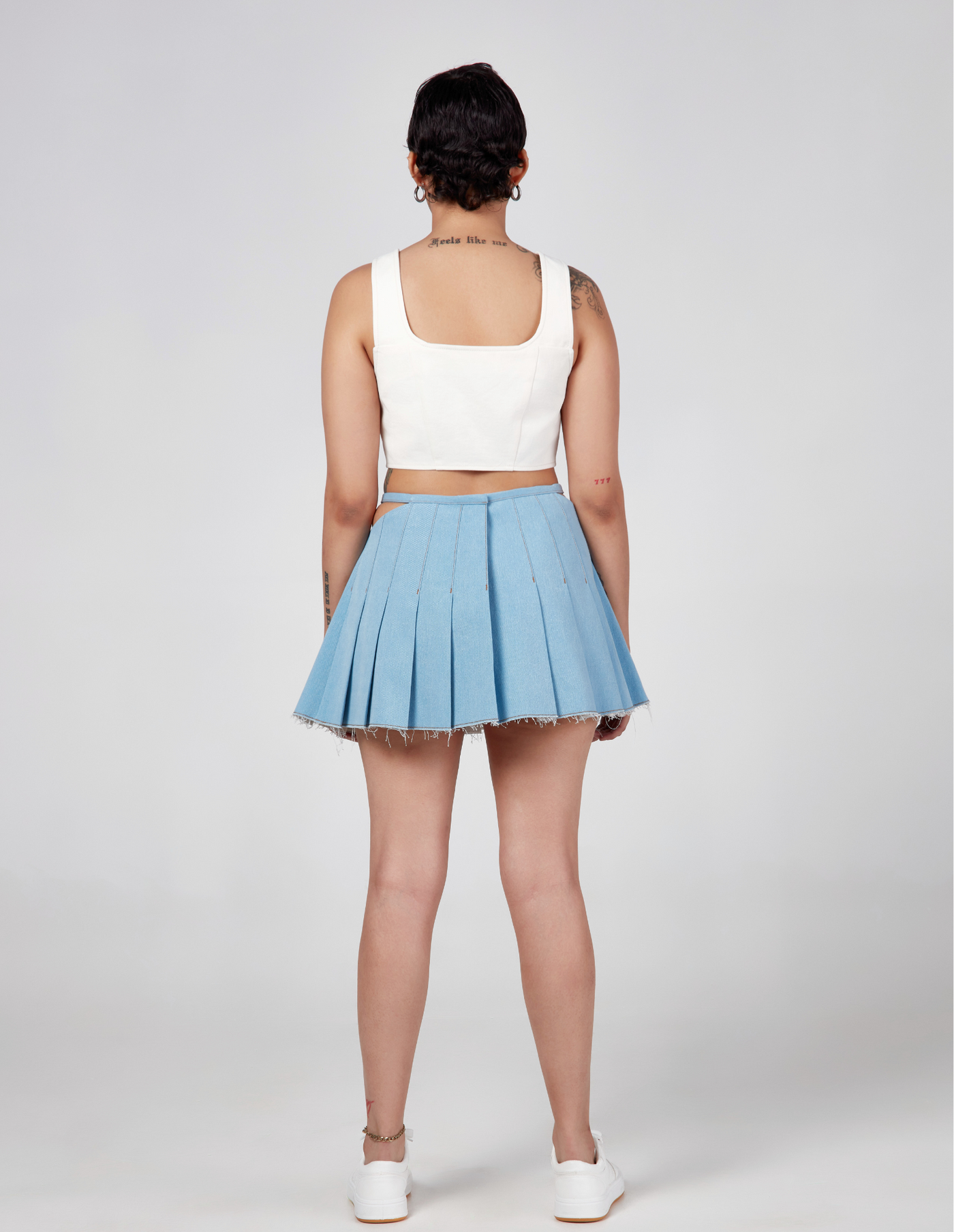 Cut Out Pleated Mini Skirt -Baby Blue