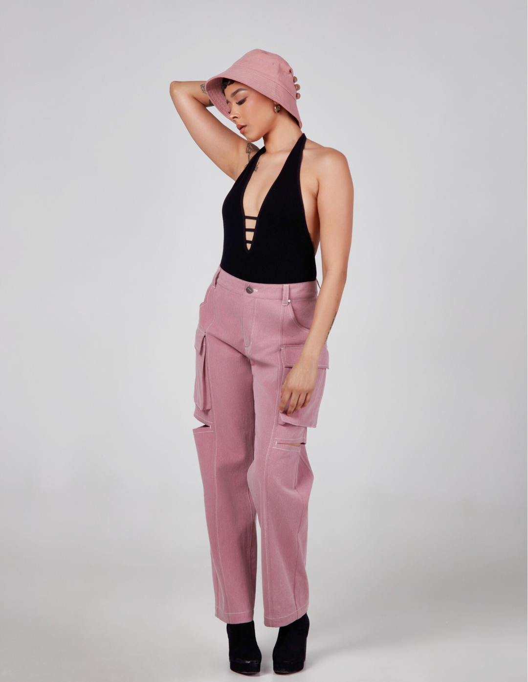 Cut Out Cargo Pants - Pink