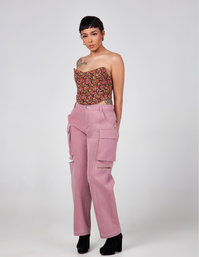 Cut Out Cargo Pants - Pink