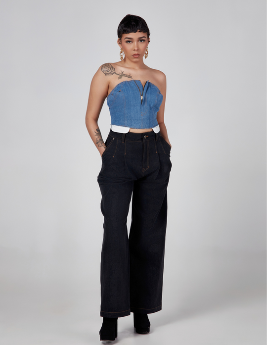 Relaxed Wide leg Jeans - Black, Cream