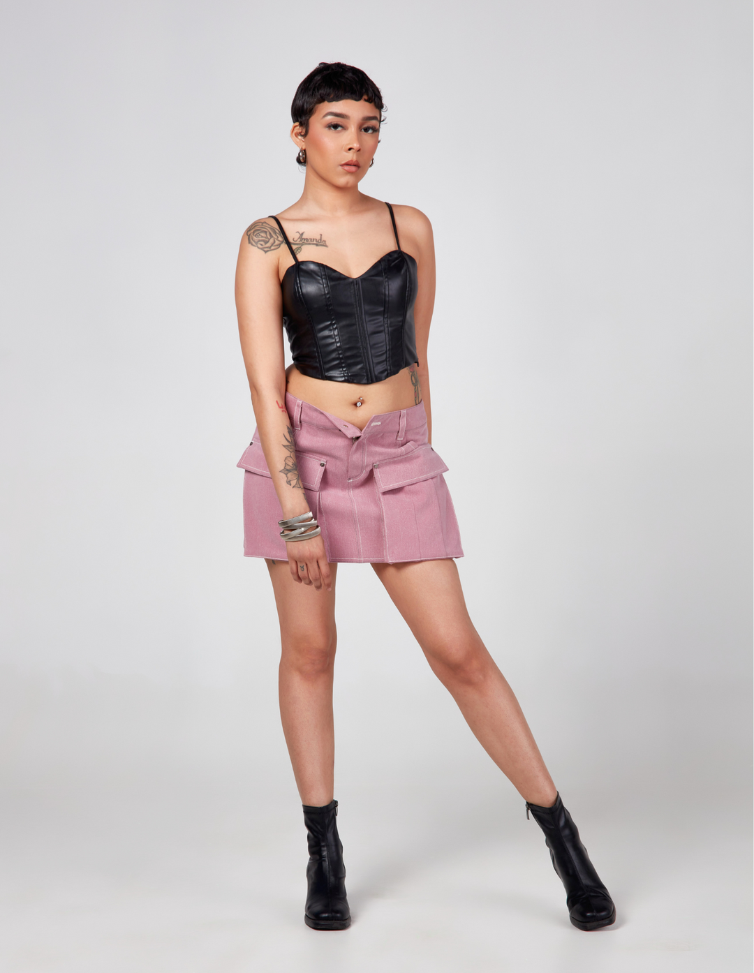 Low-rise Cargo Mini Skirt - Pink, Beige