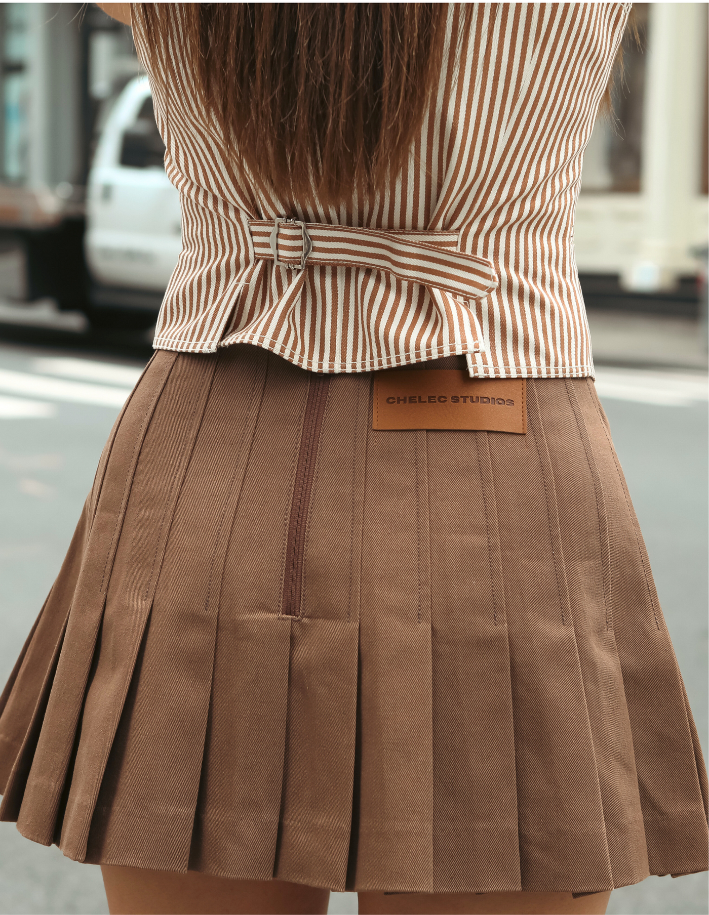 The Pleated Mini Skirt - Brown, Beige, Grey